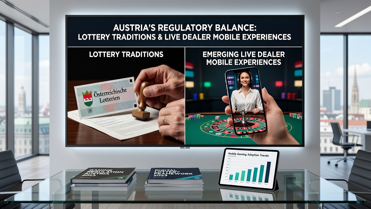 Mobile device displaying a live dealer table game interface with Austrian regulatory compliance badges visible